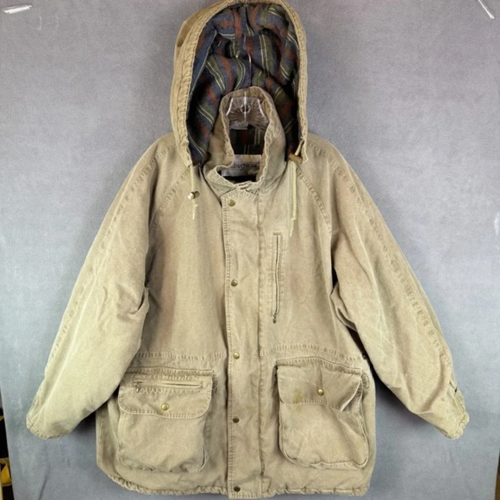 Field‎ & Stream Mens Heavy Parka Jacket 1XB VTG? Hooded Flannel & Quilted Lined